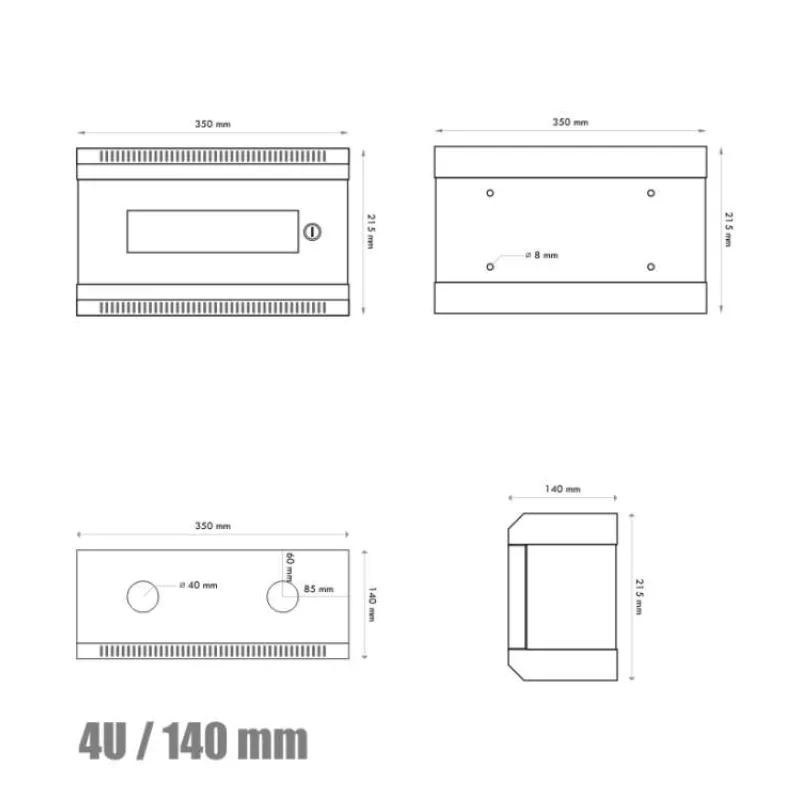 10" rack jednodílný 4U/140 DATACOM černý Skl.dv. (7040)