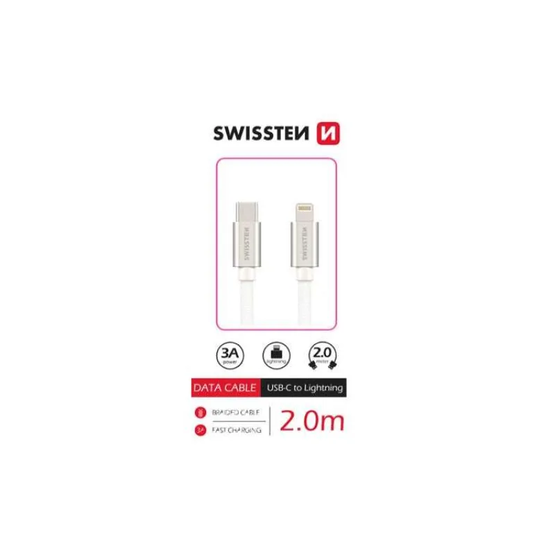 Swissten datový kabeltextile usb-c / lightning 2,0 m stříbrný (71529202)