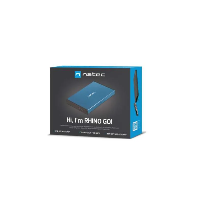 Externí box pro HDD 2,5" USB 3.0 Natec Rhino Go, modrý, hliníkové tělo (NKZ-1280)