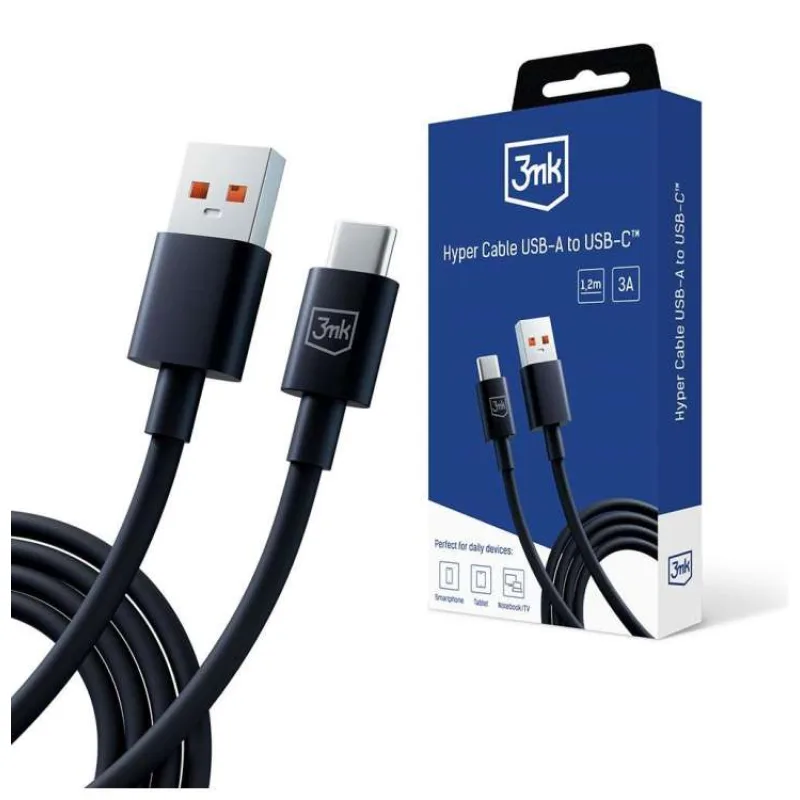 3mk datový kabel - Hyper Cable A to C 1.2m 3A, černá (5903108541275)