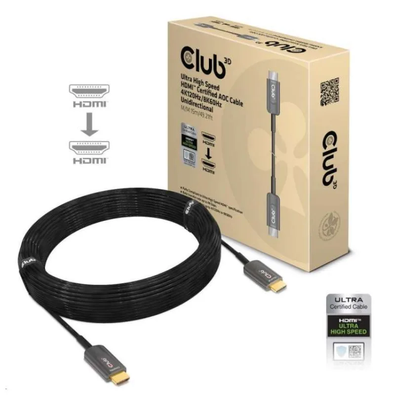 Club3D HDMI kábel, Ultra High Speed HDMI™ Certified AOC Cable, 4K120Hz/ 8K60Hz (M/M), 15 m (CAC-1377)