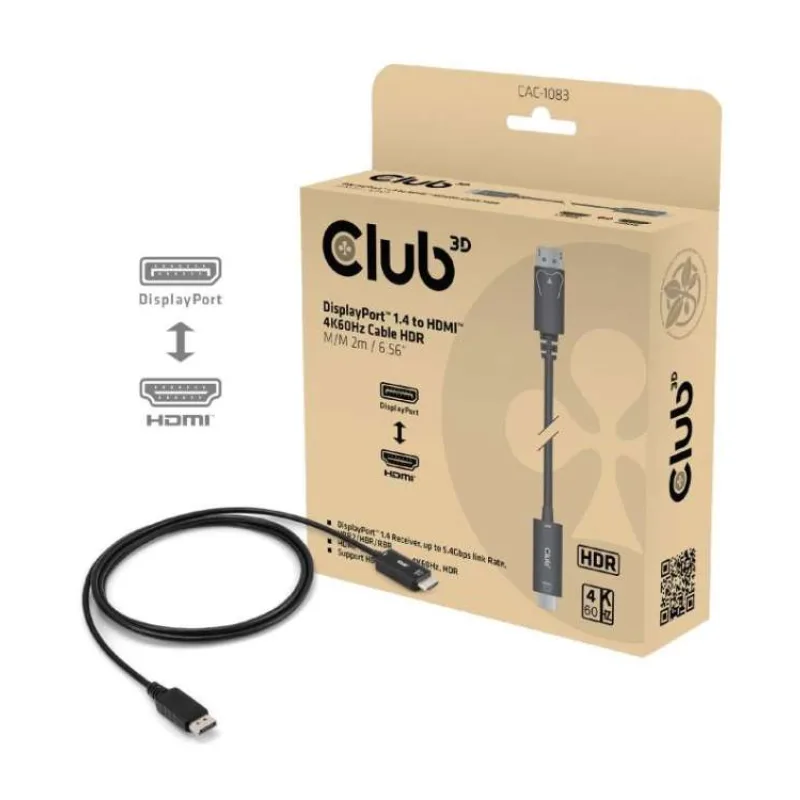 Club3D Adaptér aktivní DisplayPort 1.4 na HDMI HDR (M/M), 2m (CAC-1083)