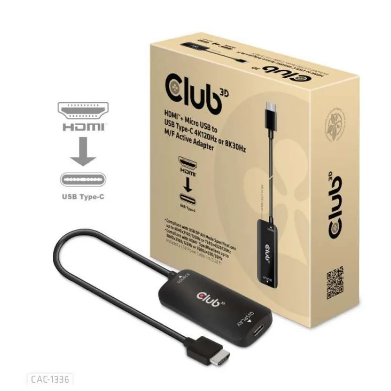 Club3D Adaptér HDMI + Micro USB na USB-C 4K120Hz/8K30Hz, Active Adapter M/F (CAC-1336)