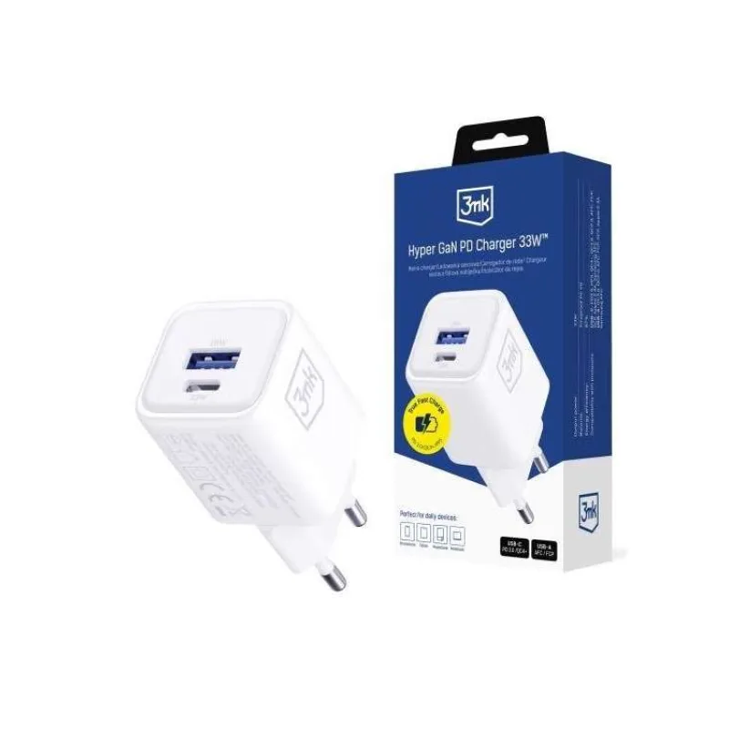 3mk napájecí adaptér Hyper Charger PD 33W GaN QC4+ PPS AFC FCP SCP 1A1C White (5903108684323)