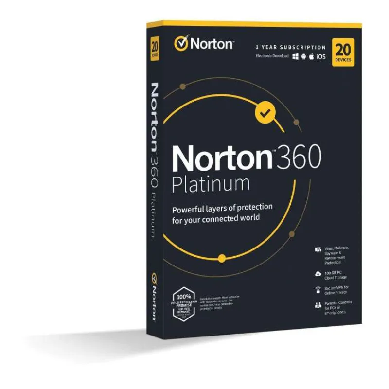 NORTON 360 PLATINUM 100 GB +VPN 1 používateľ pre 20 zariadení na 1 rok ESD (21428036)