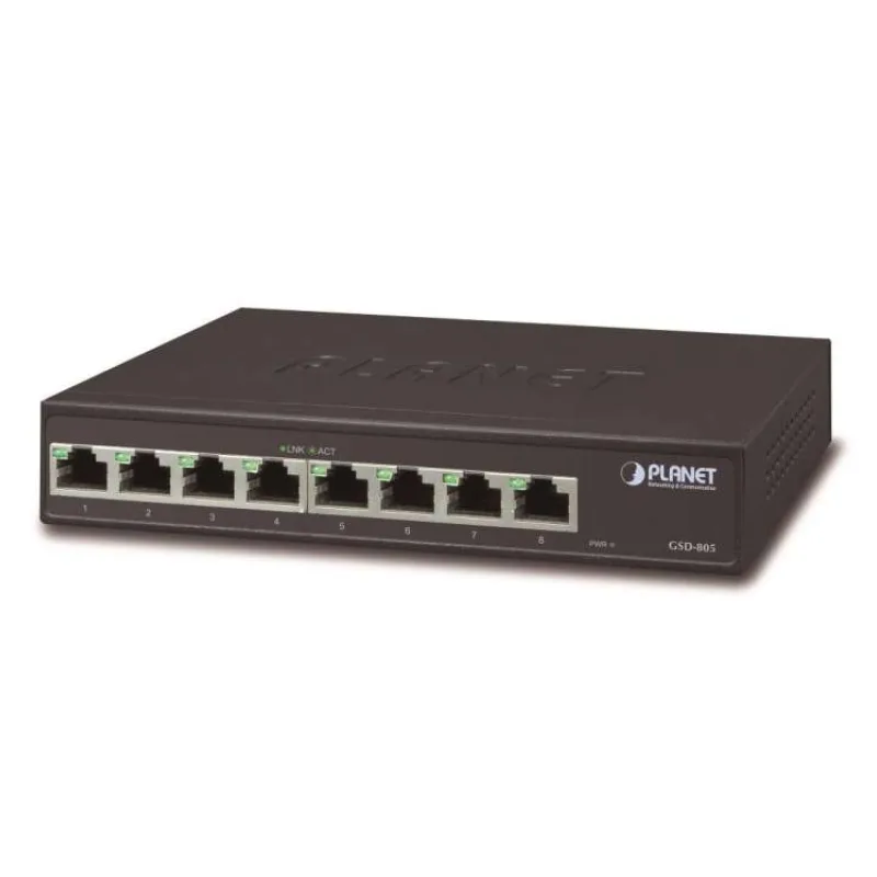 Planet GSD-805v2 switch 10/100/1000 (8x 1000Base-T), VLAN, IEEE 802.3az, ESD+EFT, internal pwr, fanless (GSD-805)