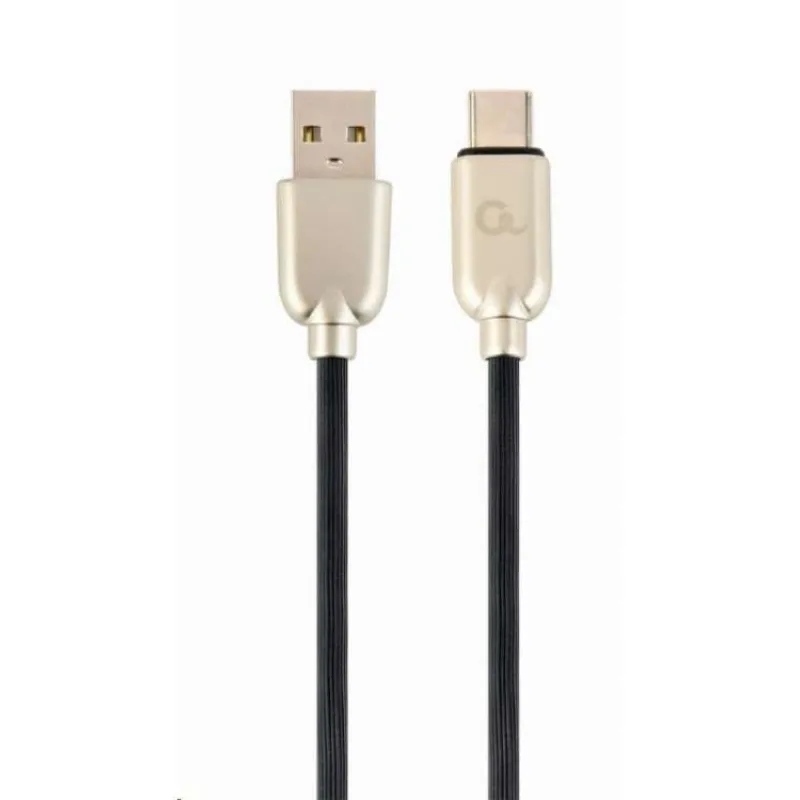 Kábel CABLEXPERT USB 2.0 AM na Type-C kábel (AM/CM), 2m, pogumovaný, čierny, blister, PREMIUM QUALITY (CC-USB2R-AMCM-2M)
