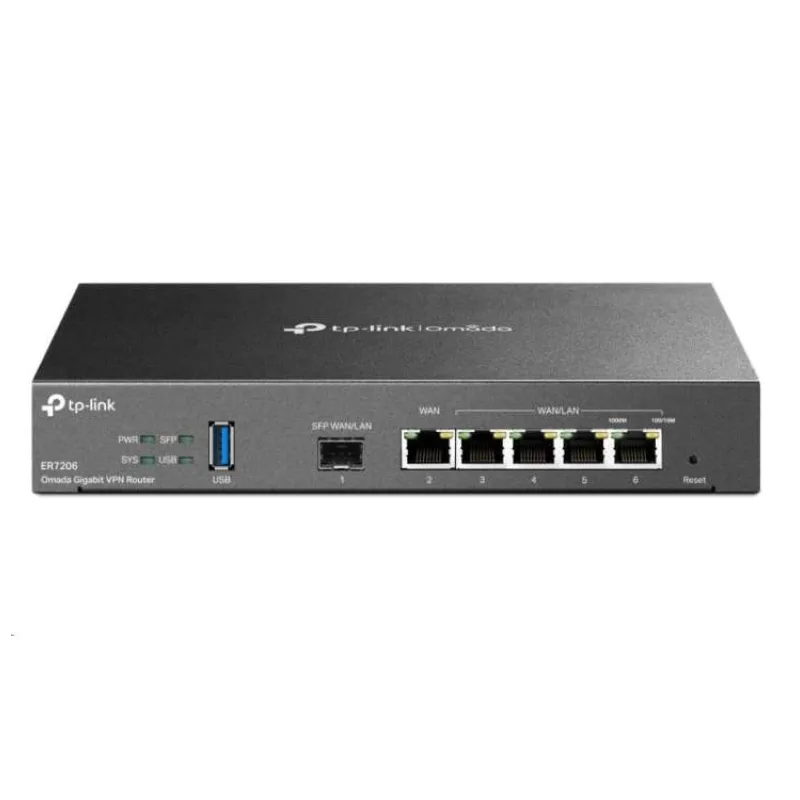Omada Gigabit VPN Router PORT: 1× Gigabit SFP WAN/LAN Port, 1× Gigabit RJ45 WAN Port, 4× Gigabit RJ45 LAN port,1x USB 3 (ER7206)