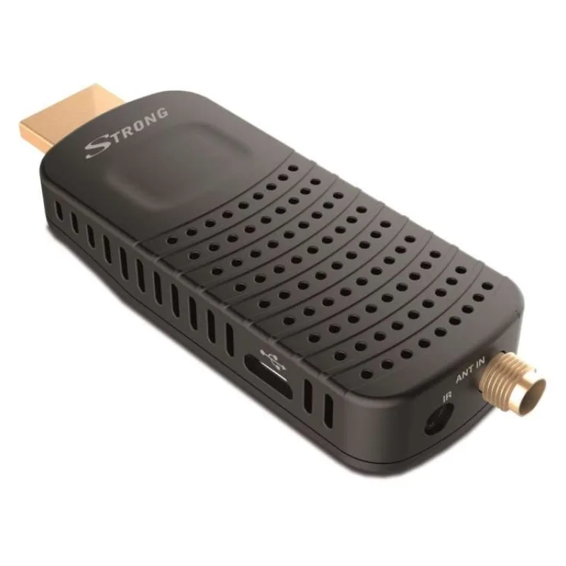 STRONG DVB-T/T2 tuner HDMI stick SRT 82/ Full HD/ H.265/HEVC/ externí anténa/ EPG/ PVR/ HDMI/ USB/ micro USB/ IR/ černý (SRT82)