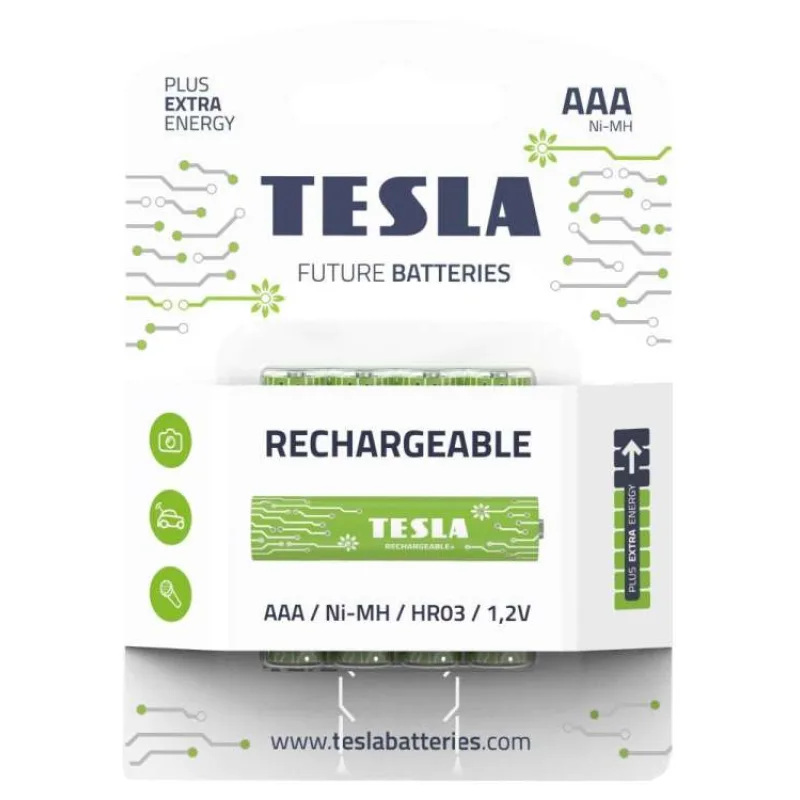 TESLA RECHARGEABLE+ nabíjecí baterie AAA Ni-MH 800mAh (HR03, mikrotužková, blister) 4 ks (16030420)