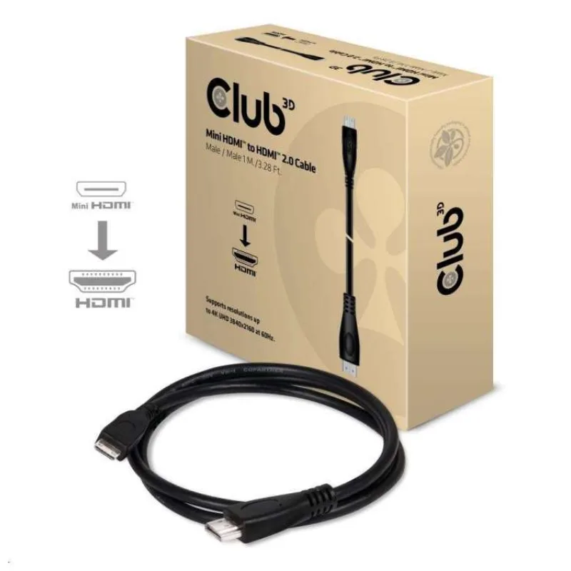 Kábel Club3D Mini HDMI na HDMI 2.0 4K60Hz UHD, (M/M), 1m (CAC-1350)