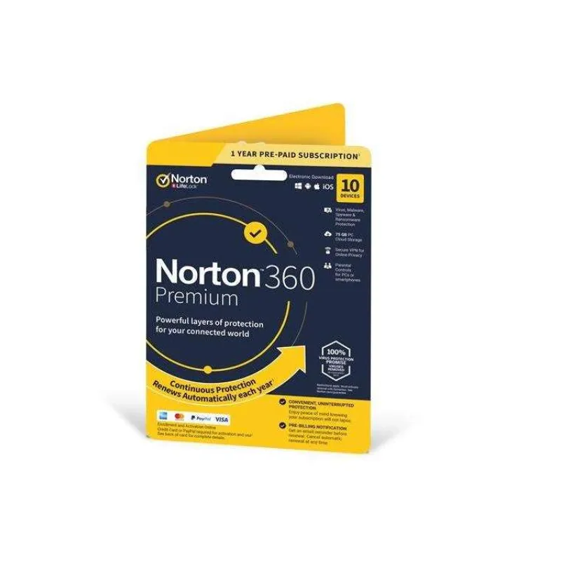NORTON 360 PREMIUM 75GB +VPN 1 používateľ pre 10 zariadení na 1 rok ESD (21405766)