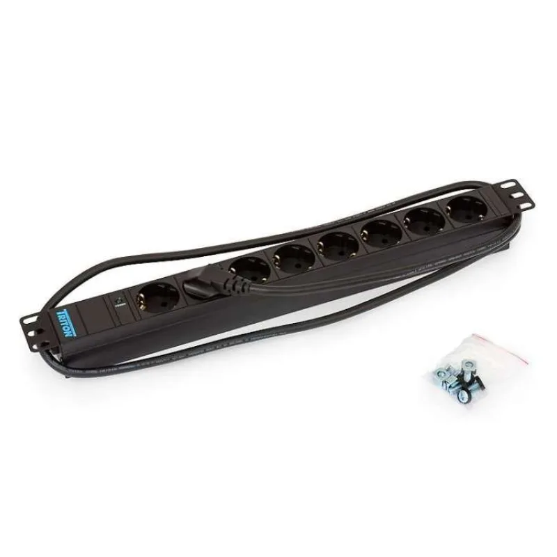 TRITON 19" rozvádzač 8x230V DIN- 2m, svetelný indikátor, čierny (RAB-PD-X06-A1)