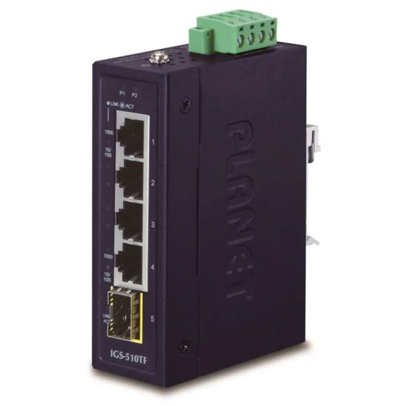 Planet IGS-510TF Průmyslový Switch 4x 1000Base-t, 1x SFP, dual power, 9-48VDC, -40 +75°C (IGS-510TF)