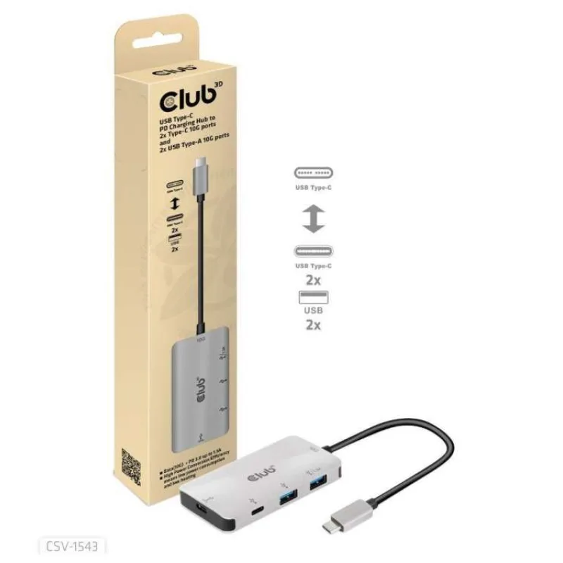 Club3D USB-C Gen2 PD hub pre 2x USB-C 10G porty a 2x USB-A 10G porty (CSV-1543)