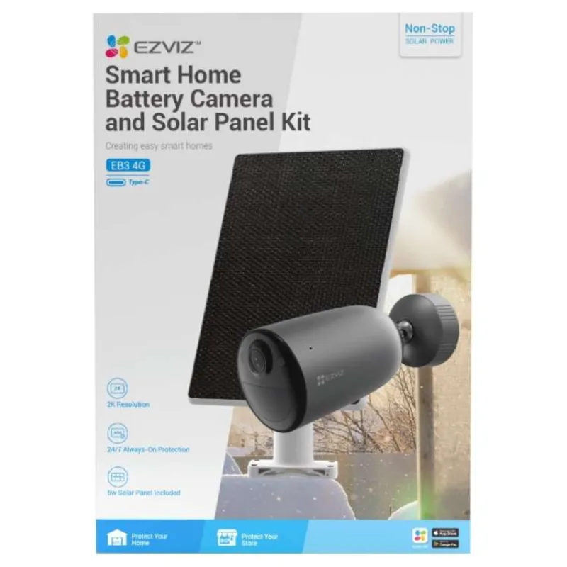 EZVIZ IP kamera EB3 4G kit/ bullet/ 4G/LTE/ 3Mpix/ krytí IP65/ objektiv 2,8 mm/ H.265/ IR až 15m/ šedá + solární panel C (CS-EB3/SP-R200(2K 4GA))