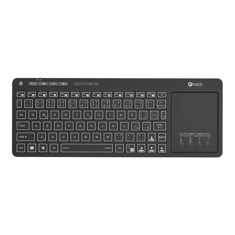 C-TECH Klávesnice WLTK-03, Bezdrátová, Touchpad, černá (WLTK-03)
