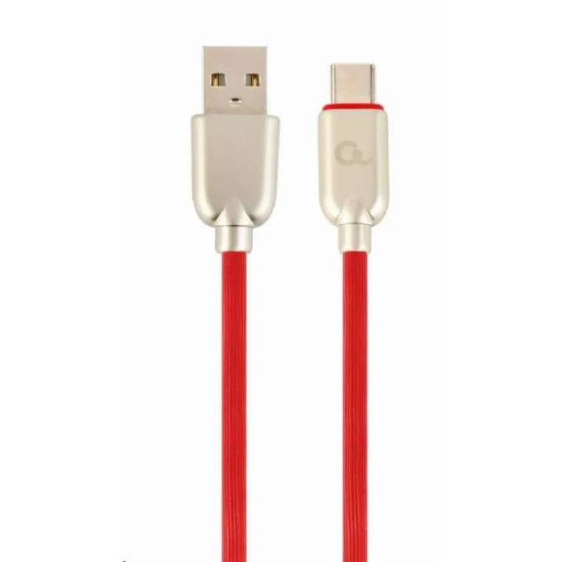 Kábel CABLEXPERT USB 2.0 AM na Type-C kábel (AM/CM), 2m, pogumovaný, červený, blister, PREMIUM QUALITY (CC-USB2R-AMCM-2M-R)