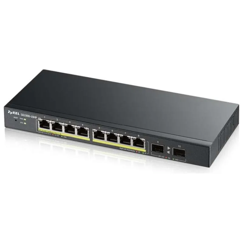 Zyxel GS1900-10HP v2 10-port Desktop Gigabit Web Smart switch: 8x Gigabit metal + 2x SFP, IPv6, 802.3az (Green), PoE (GS1900-10HP-EU0102F)