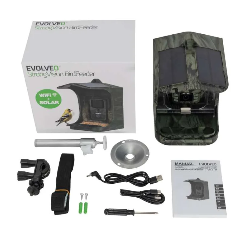 EVOLVEO StrongVision BirdFeeder - Chytré krmítko pro ptáky s kamerou a solárním panelem (CAM-BF)