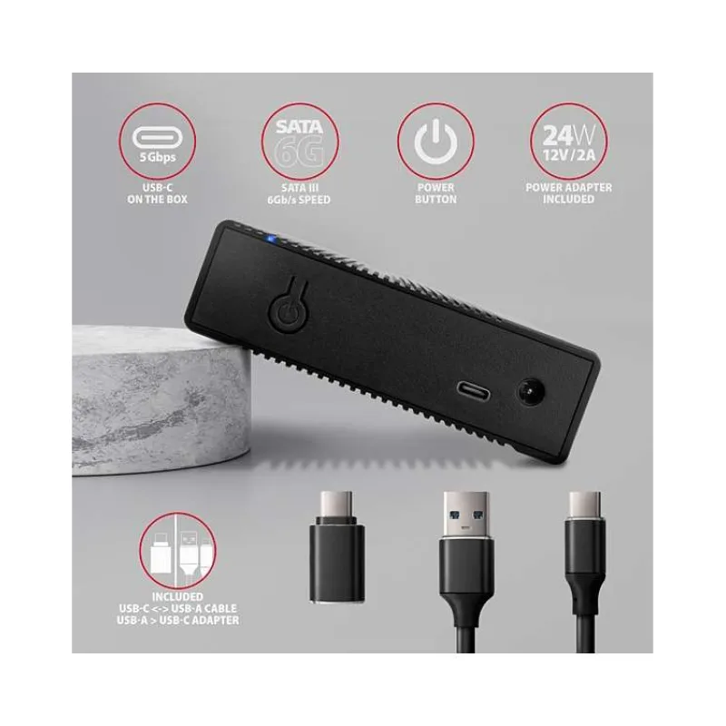 AXAGON hliníkový box s žebrováním pro 3,5" SATA SSD/HDD / EE35-GTR / USB-C 3.2 Gen1 / kabel 80cm (EE35-GTR)