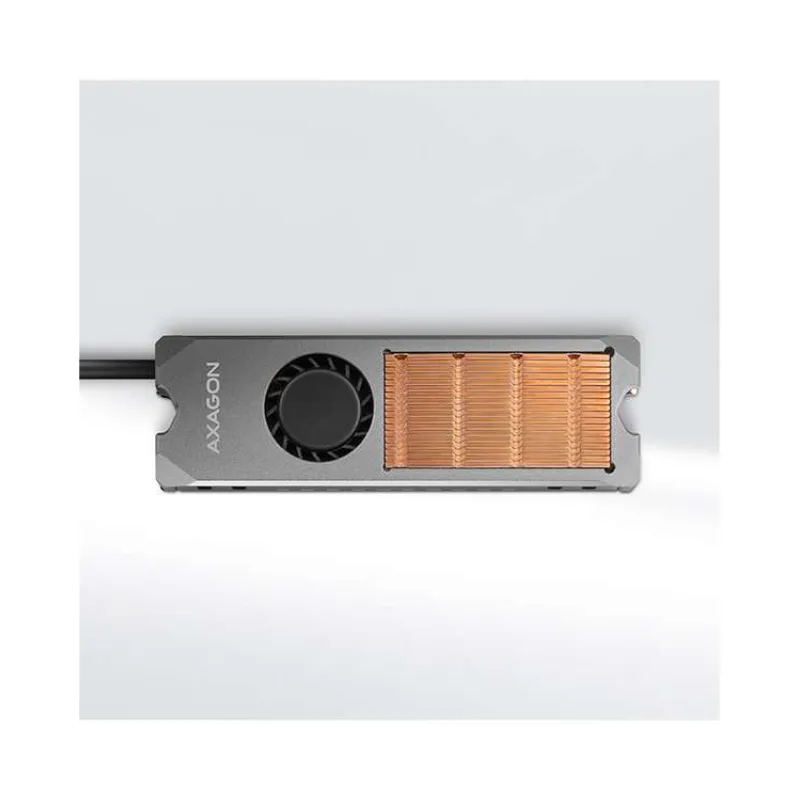 AXAGON CLR-M2FAN měděný chladič s ventilátorem pro jednostranné i oboustranné M.2 SSD disky velikosti 2280, výška 13 mm (CLR-M2FAN)