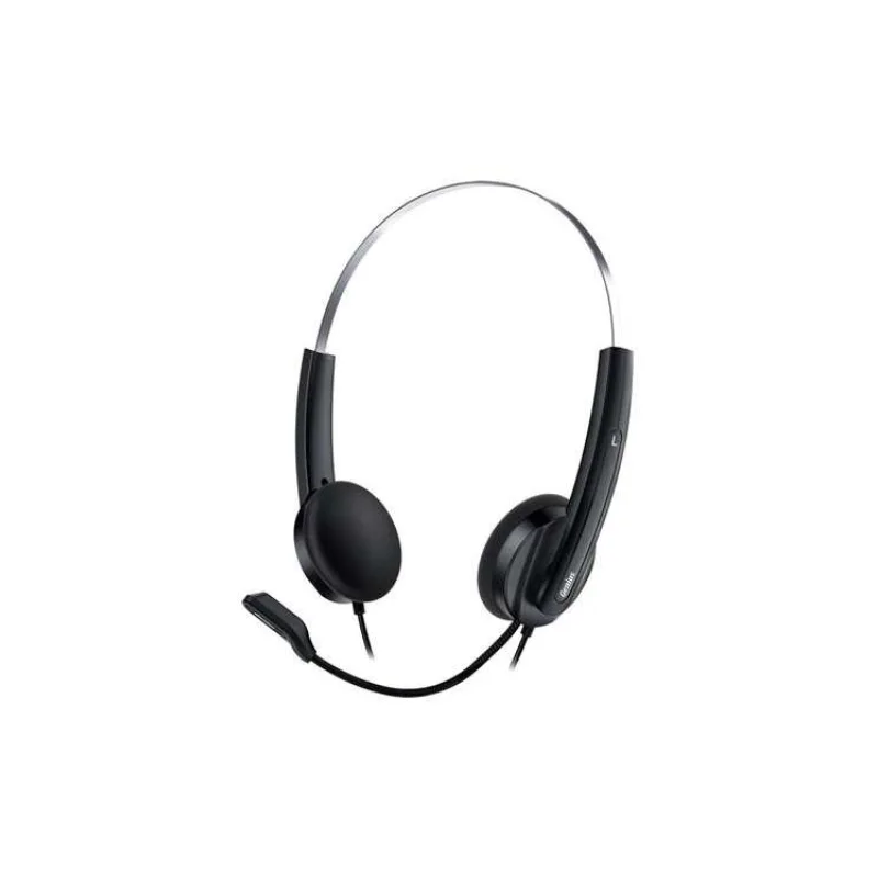 Genius HS-220U , Headset, náhlavní, drátový, s mikrofonem, ovládání hlasitosti, USB, černo-stříbrný (31710020400)