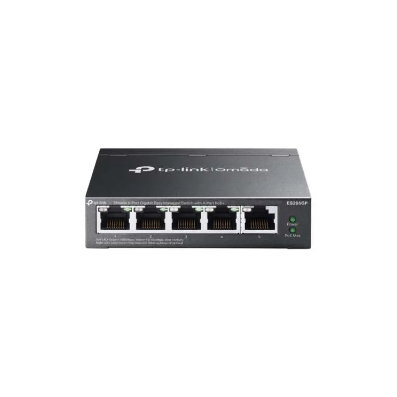 Omada 5-Port Gigabit Easy Managed Switch with 4-Port PoE+ PORT: 4× Gigabit PoE+ Ports, 1× Gigabit Non-PoE Ports SPEC: 80 (ES205GP)