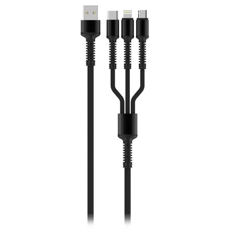 Colorway Nabíjecí Kabel 3v1 Lightning+MicroUSB+USB-C/ 4A/ Nylon/ 1,2m/ Šedivý (CW-CBU3003-GR)