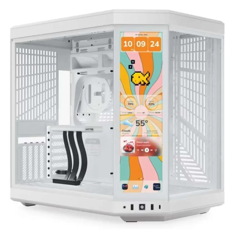 HYTE skříň Y70 Touch Infinite Snow White / 14,9" dotykový displej / levé a přední sklo / Riser PCIe 4.0 / bez zdroje (CS-HYTE-Y70TTI-WW)