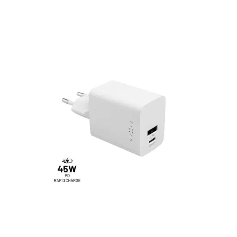 FIXED Mini Sieťová nabíjačka s USB-C a USB výstupom a podporou PD, 45W, biela (FIXC45M-CU-WH)