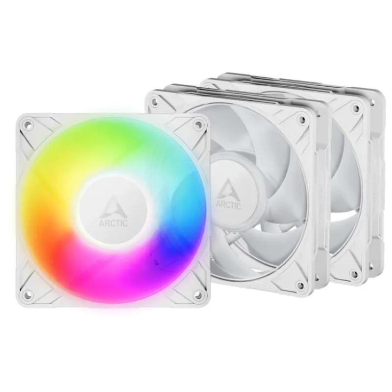 ARCTIC P12 Pre A-RGB (biela) 3-Pack - 120mm A-RGB PWM ventilátor s rozdeľovačom káblov (ACFAN00326A)