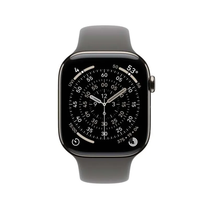 Apple Watch Series 11 GPS + Cellular 46mm Prírodný titán s kamenno sivým športovým remienkom - S/M (MFCW4WF/A)
