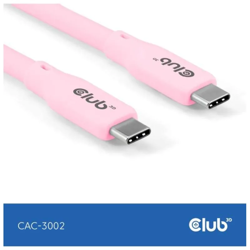 Club3D Kabel USB-C 4.0, 20Gbps, 4K60Hz, PD 240W, 2m, růžová (CAC-3002)