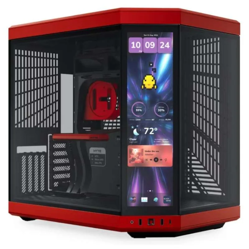 HYTE skříň Y70 Touch Infinite Black Cherry / 14,9" dotykový displej / levé a přední sklo / Riser PCIe 4.0 / bez zdroje / (CS-HYTE-Y70TTI-RB)
