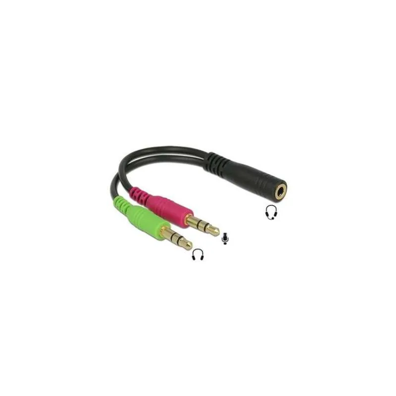 Delock adaptér stereo jack 3,5 mm 4 pin samice 2 x stereo jack 3,5 mm 3 pin (65459)