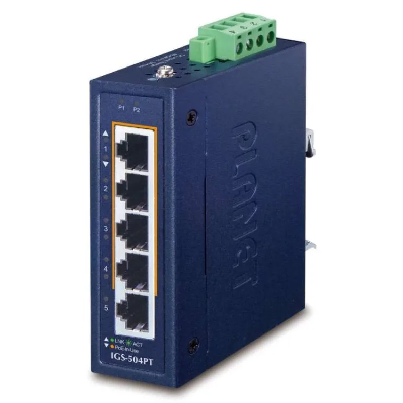 Planet IGS-504PT v3 Průmyslový PoE switch, 5x 1Gb, 4x PoE 802.3at 120W, -40 až +75°C, dual 48-54VDC, IP30, fanless (IGS-504PT)