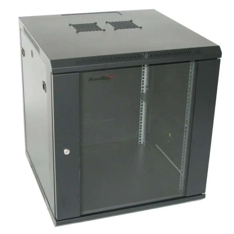XtendLan 19" nástěnný rozvaděč 15U 600x600, nosnost 60 kg, skleněné kouřové dveře, svařovaný, černý (WS-15U-66-BLACK)