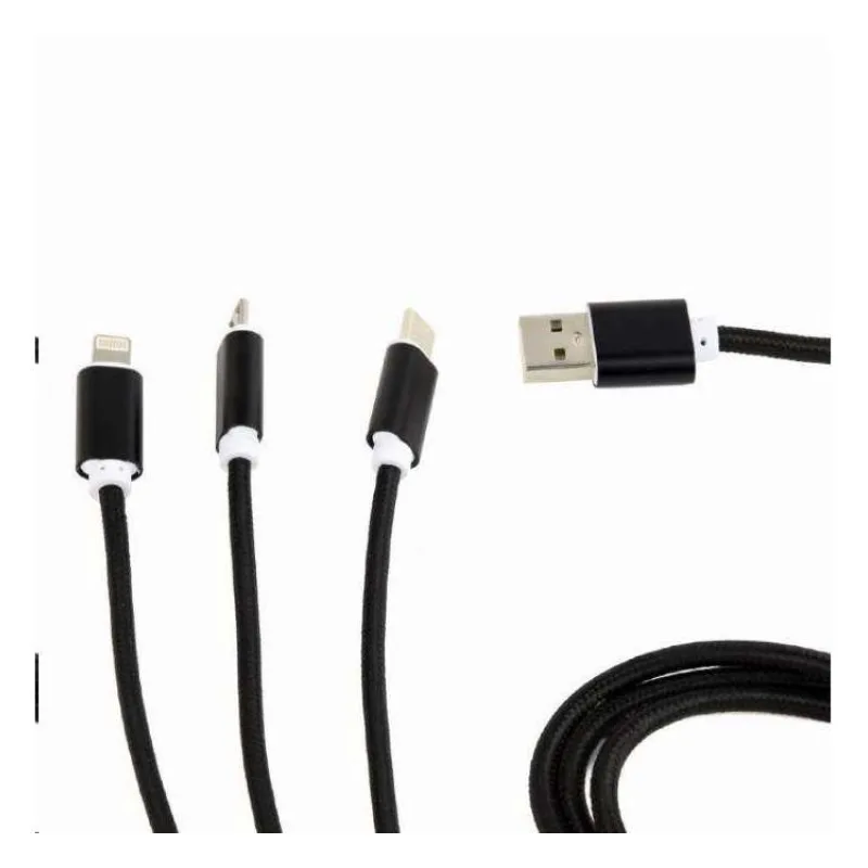 Kábel CABLEXPERT USB A Male/Micro B + Type-C + Lightning, 1m, opletený, čierny, blister (CC-USB2-AM31-1M)