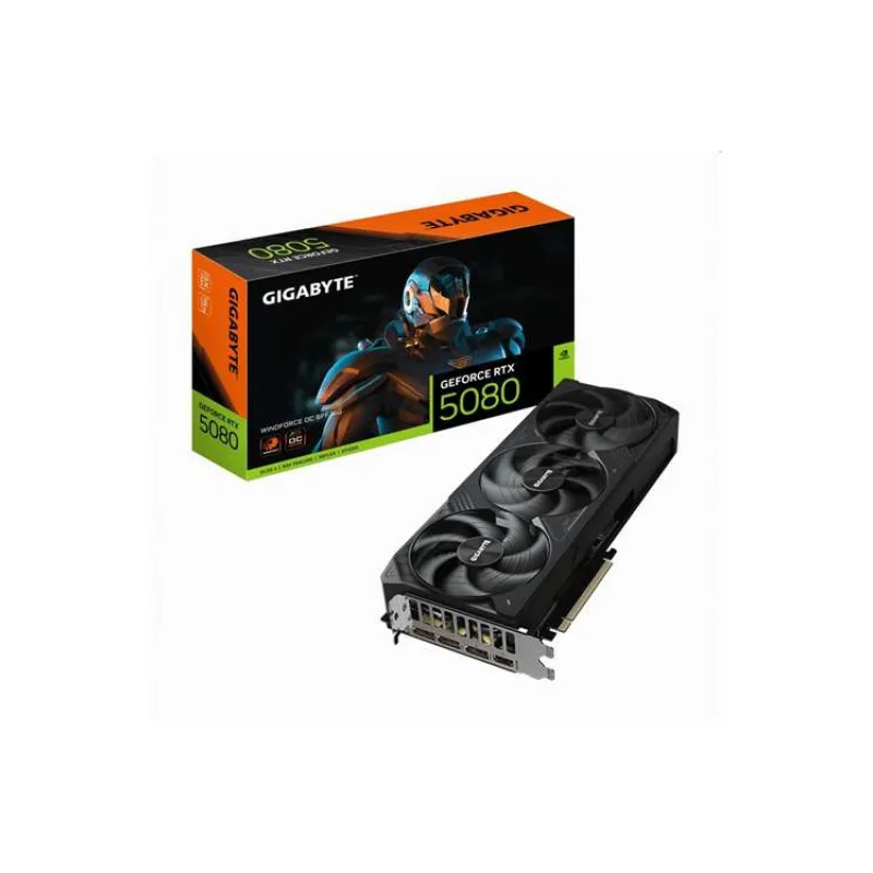 GIGABYTE VGA NVIDIA GeForce RTX 5080 WINDFORCE OC 16G, 16G GDDR7, 3xDP, 1xHDMI (GV-N5080WF3OC-16GD)