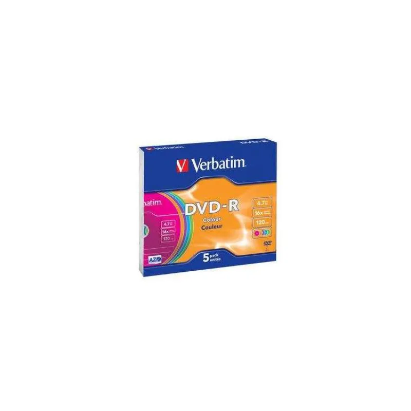 VERBATIM DVD-R AZO 4,7GB, 16x, colour, slim case 5 ks (43557)