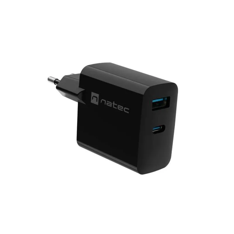 Univerzální USB nabíječka Natec RIBERA GaN 65W, 1X USB-A, 1X USB-C, Černá (NUC-2145)