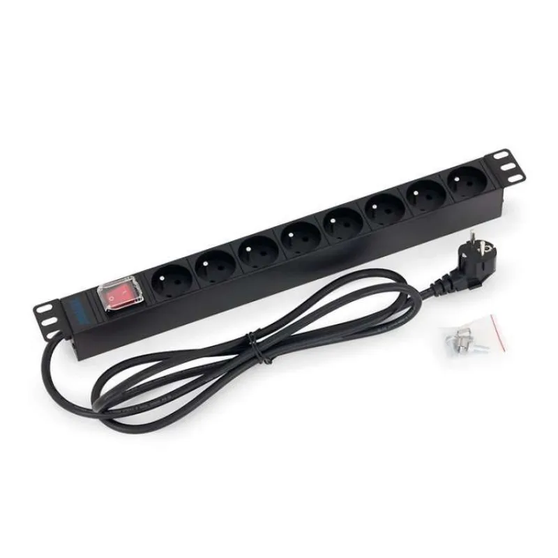 TRITON 19" rozvádzač 8x230V - 2m, vypínač, čierny (RAB-PD-X03-A1)