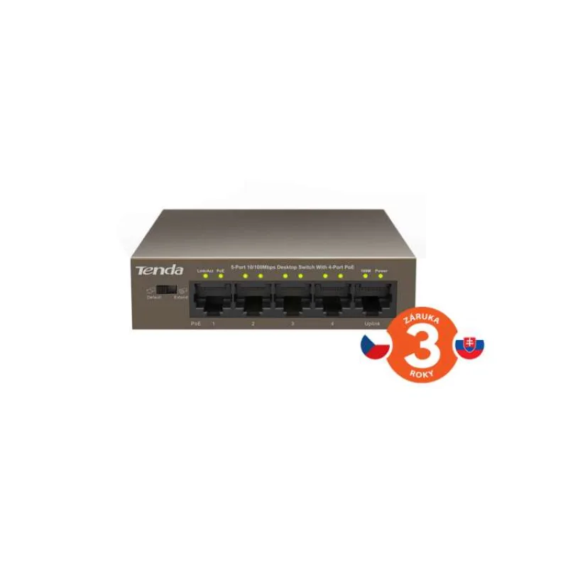 Tenda TEF1105P-4-63W PoE AT switch 4x PoE 802.3af/at, 5x 100Mb/s, PoE celkom 63W, fanless, PoE+ (75011010)