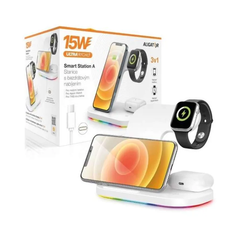 Aligator Stanica Smart Station A s bezdrôtovým nabíjaním 3v1, 15W (AS03WT)