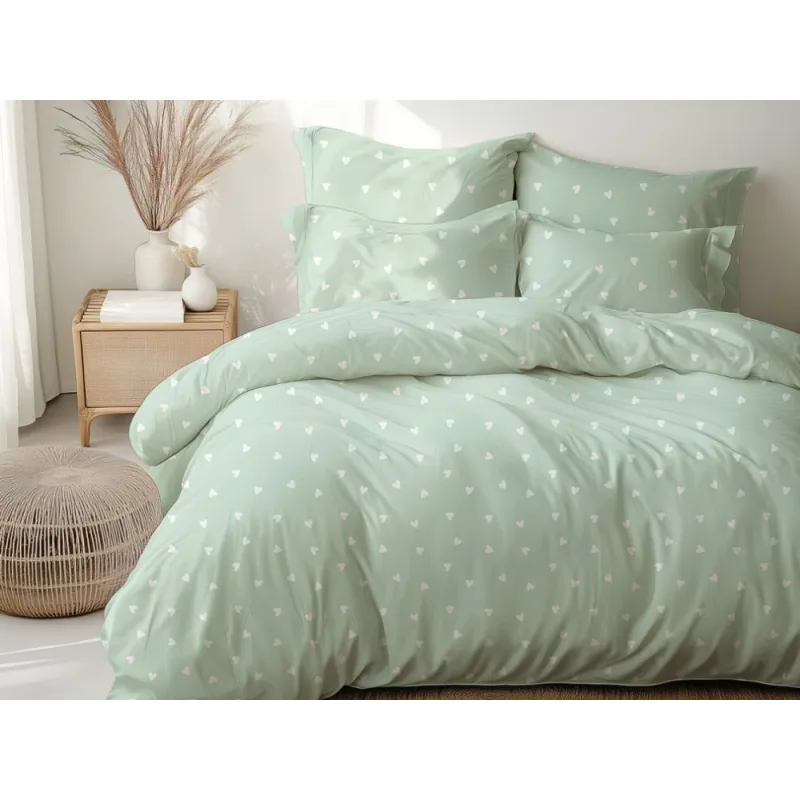 Bavlnené obliečky Srdiečka mint 140x200/70x90 cm