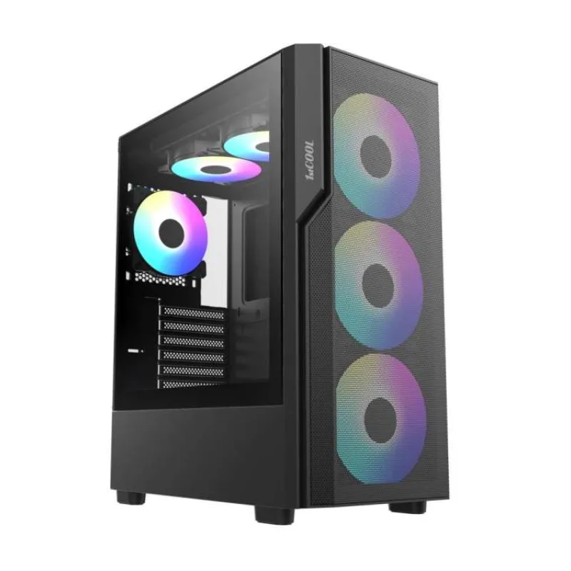 1stCOOL skříň GAMER 5, Mid tower, AU, USB 3.0, USB-C, 2x 140 ARGB Fan, 1x 120 ARGB Fan, bez zdroje, černá (ML-GAMER5-AU-USB3-ARGB)