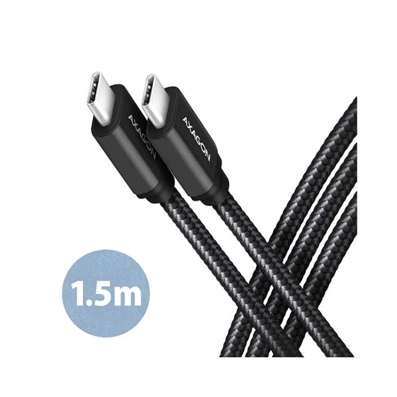 AXAGON BUCM3-CM15AB, SPEED kabel USB-C - USB-C, 1.5m, USB 3.2 Gen 1, PD 60W 3A, ALU, oplet, černý (BUCM3-CM15AB)
