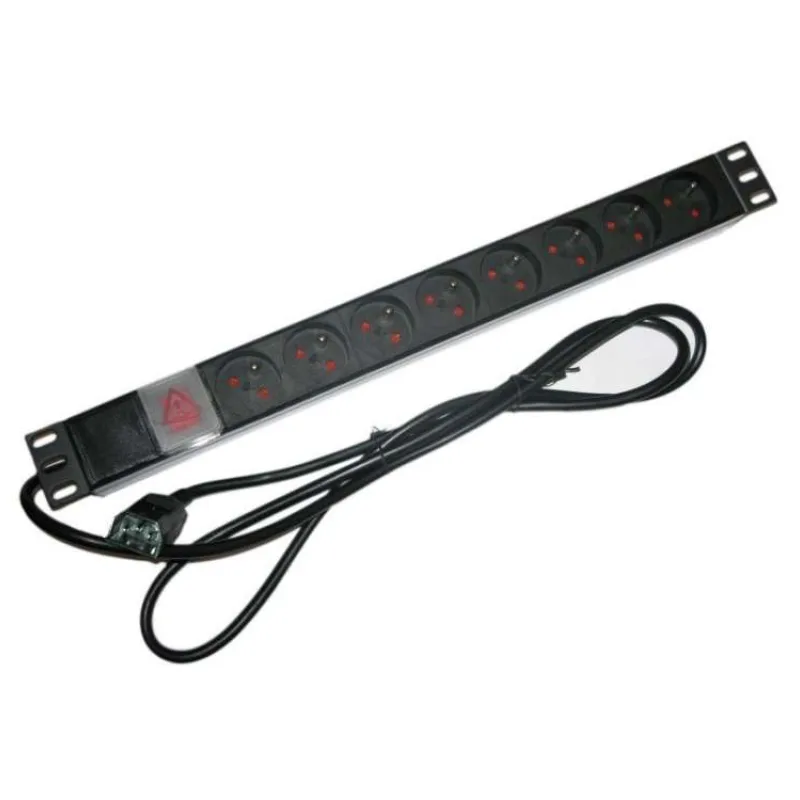 XtendLan 19"/1U rozvodný panel 8x 230V/10A, ČSN s přívodním kabelem k UPS IEC 320 C14 (ZASUVKA8B-19-C14)