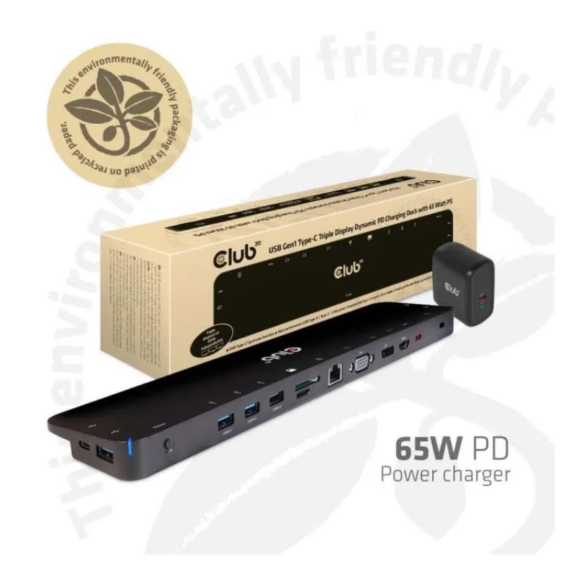 Dokovacia stanica Club3D USB-C 3.2 s napájacím adaptérom Triple Dynamic Display PD, 100 W (CSV-1564W65)